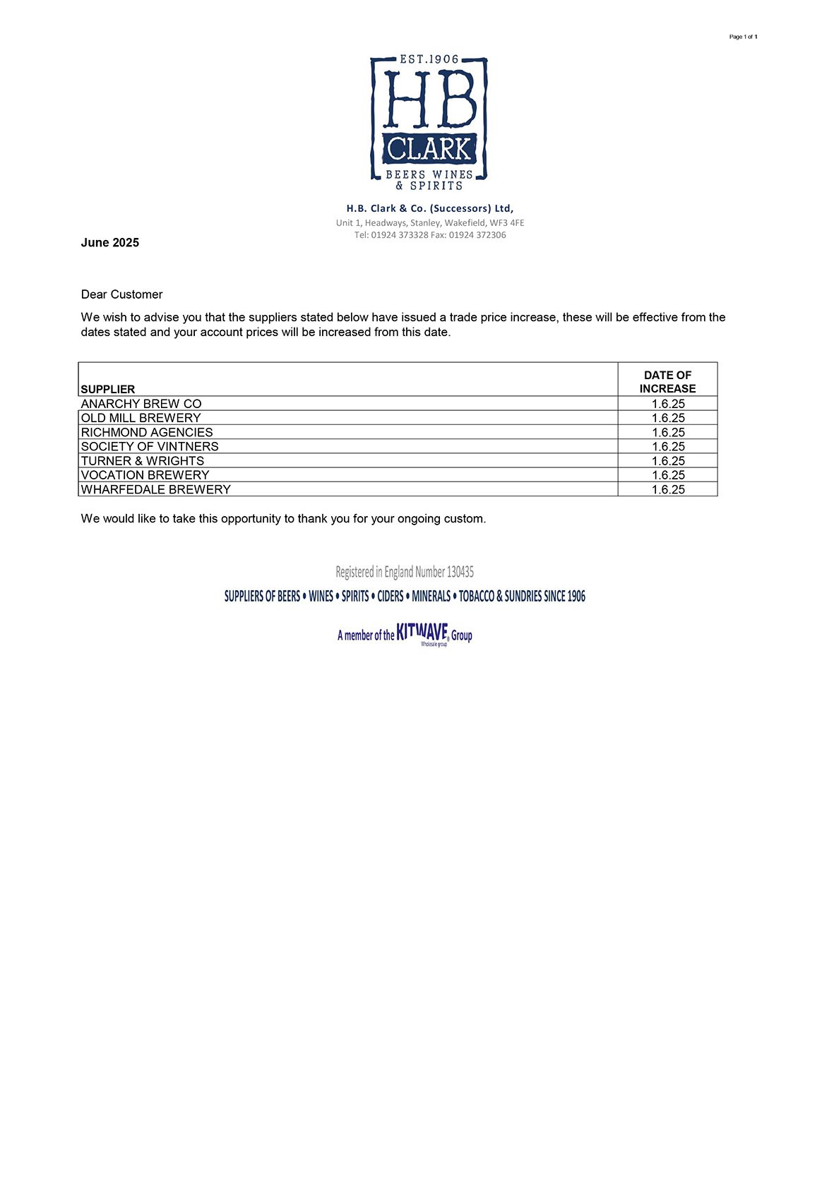 05 Price Increase by Supplier June 2025