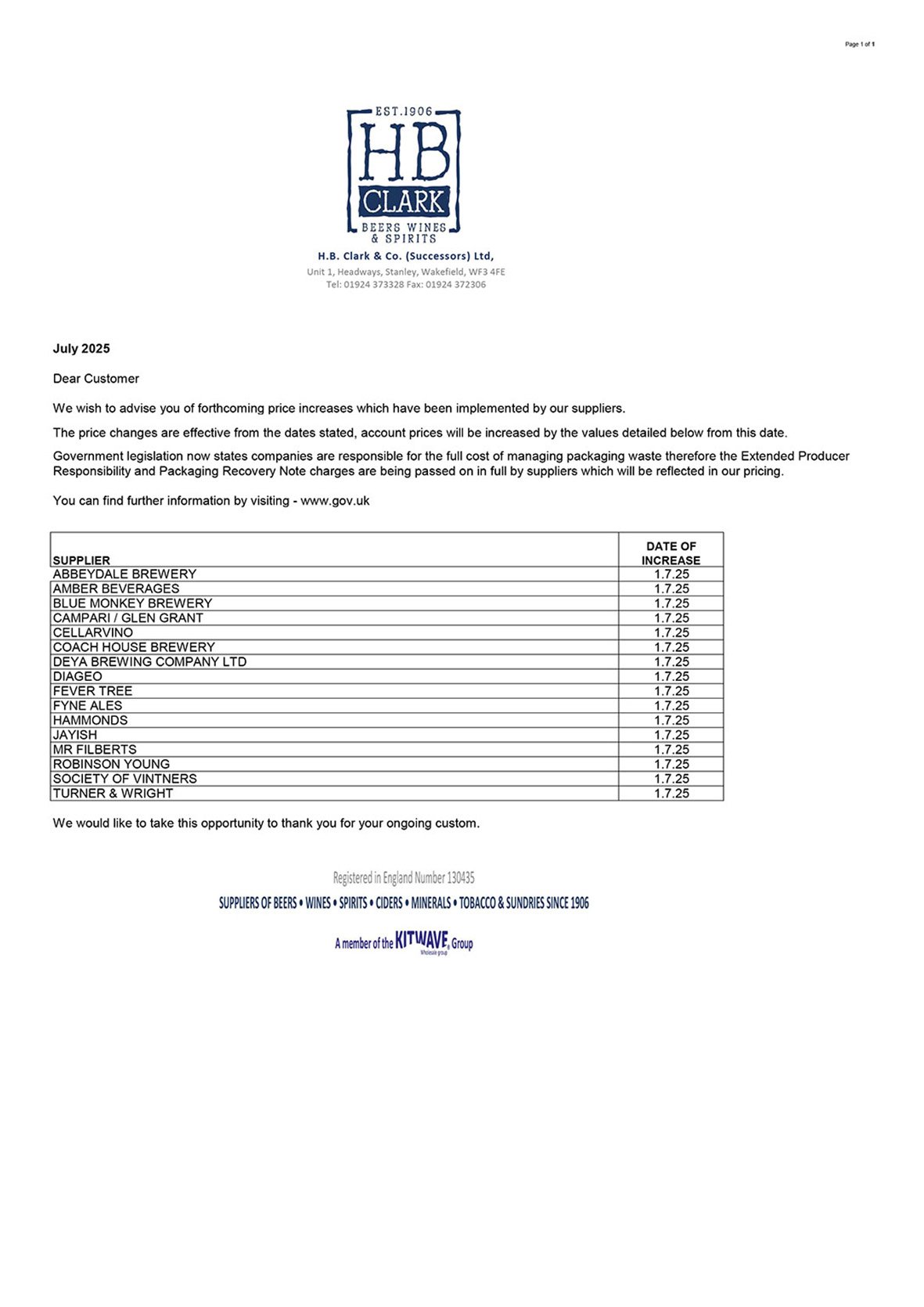07 Price Increase by Supplier July 2025